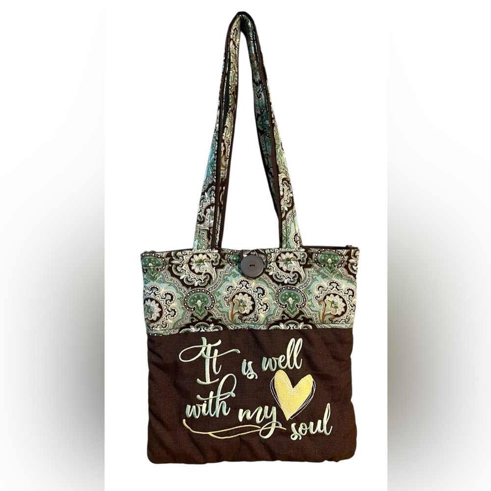 Chic Green and Brown Floral Tote Bag made by Wendy Jeans
